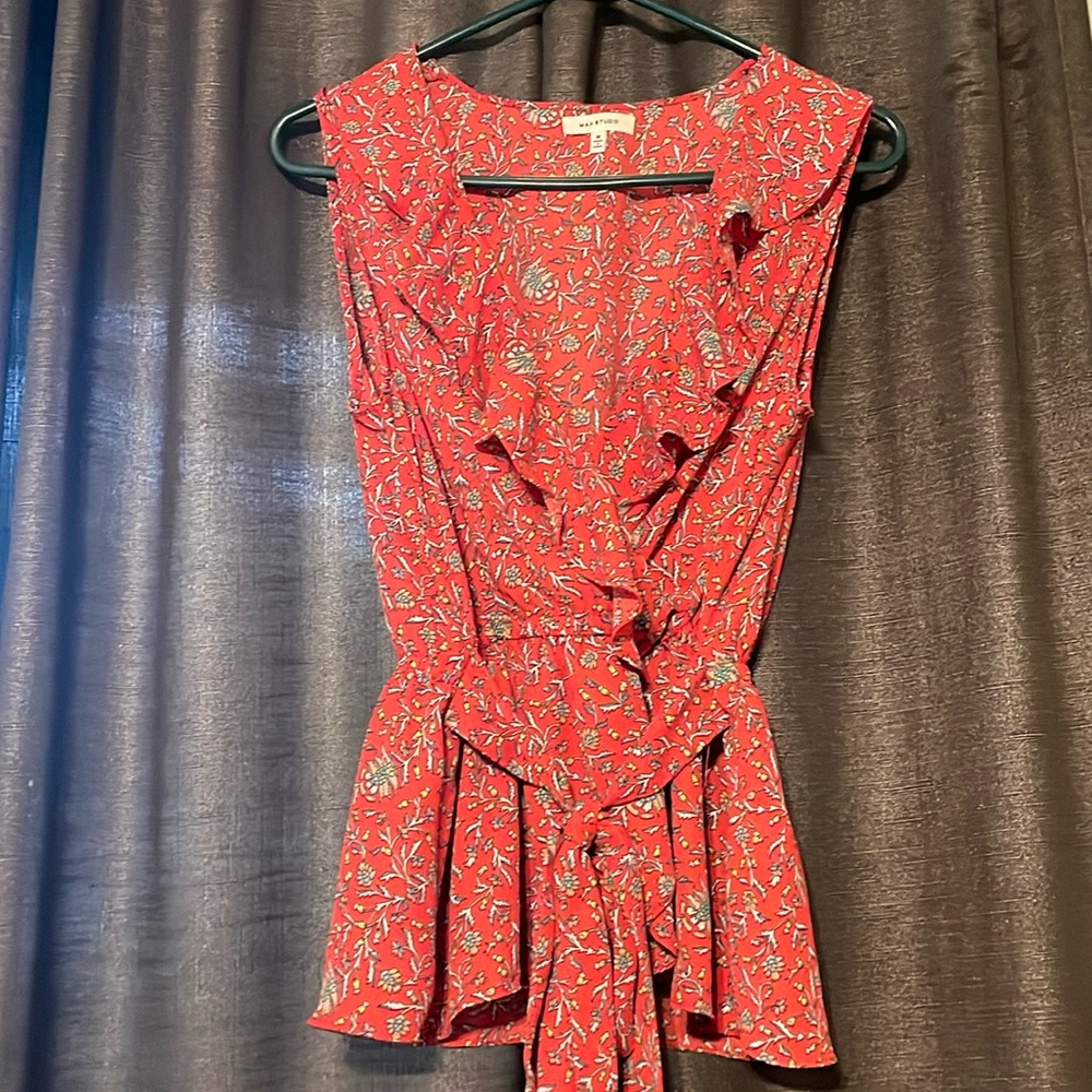 Max Studio Ruffled Floral Print Peplum Blouse M